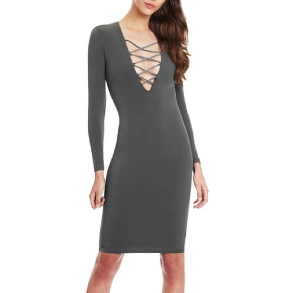 OASAP Fashion Lace Up Front Grey Bodycon Dress